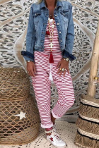 Street Striped Patchwork Frenulum Regular Jumpsuits