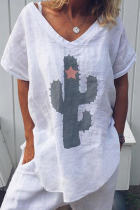 Fashion Print Patchwork V Neck T-Shirts