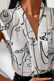 Fashion Print Patchwork Turndown Collar Tops