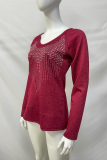 Casual Hot Drilling Patchwork Sequined O Neck Tops