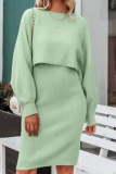 Casual Solid Patchwork O Neck Long Sleeve Two Pieces