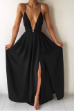 Casual Solid Patchwork V Neck Waist Skirt Dresses