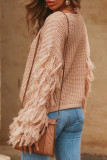 Casual Solid Tassel O Neck Tops