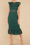 Fashion Solid Lace O Neck Lace Dress Dresses