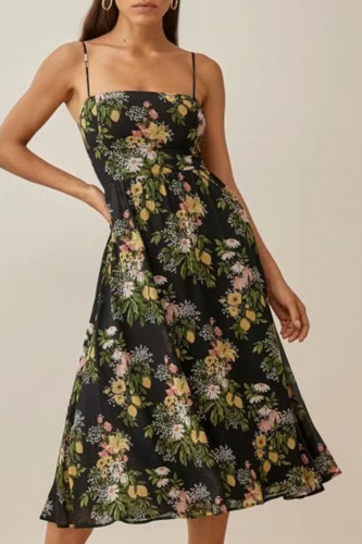 Fashion Elegant Floral Patchwork Backless Strapless Waist Skirt Dresses