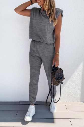 Casual Solid Patchwork O Neck Sleeveless Two Pieces