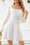 Fashion Street Solid Patchwork Square Collar A Line Dresses
