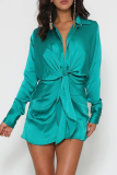 Casual Solid Patchwork Turndown Collar Pencil Skirt Dresses