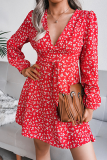 Casual Floral Patchwork Frenulum V Neck A Line Dresses