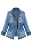 Street Pocket Fold Zipper Turndown Collar Outerwear