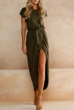 Fashion Casual Solid Frenulum O Neck Irregular Dresses