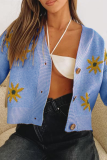 Casual Print Buckle V Neck Tops Sweater