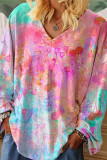 Casual Print Patchwork V Neck T-Shirts