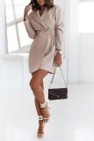 Casual Solid Patchwork Turndown Collar Shirt Dress Dresses