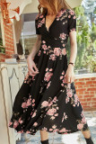 Fashion Elegant Print Patchwork V Neck A Line Dresses
