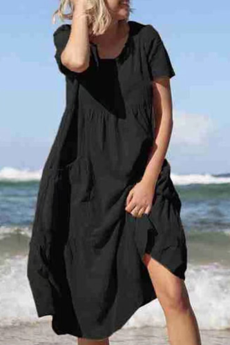 Casual Solid Patchwork O Neck Straight Dresses