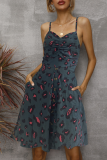 Fashion Elegant Print Patchwork Buckle V Neck A Line Dresses