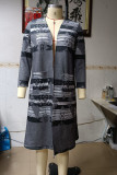 Fashion Geometric Patchwork Asymmetrical Printing Turn-back Collar Outerwear
