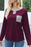 Casual Leopard Hollowed Out Patchwork O Neck Tops