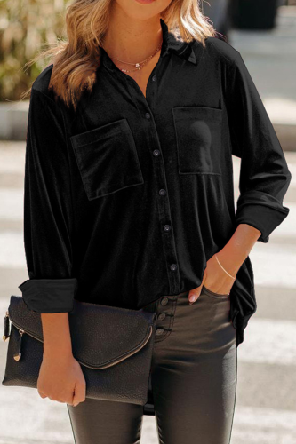 Casual Solid Patchwork Turndown Collar Tops