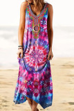 Fashion Vintage Print Patchwork O Neck Irregular Dresses