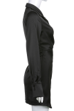 Fashion Elegant Solid Patchwork Fold Turndown Collar Pencil Skirt Dresses