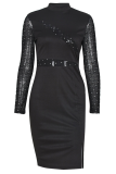Sexy Solid See-through Mesh Half A Turtleneck Pencil Skirt Dresses