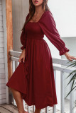 Fashion Casual Solid Patchwork Square Collar A Line Dresses