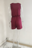 Casual Solid Patchwork U Neck Straight Rompers