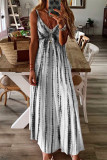 Fashion Street Print Patchwork V Neck A Line Dresses