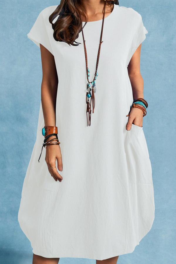 Casual Solid Patchwork O Neck Straight Dresses