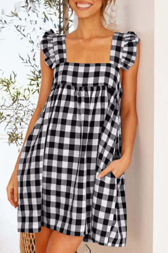 Fashion Casual Plaid Patchwork Square Collar A Line Dresses
