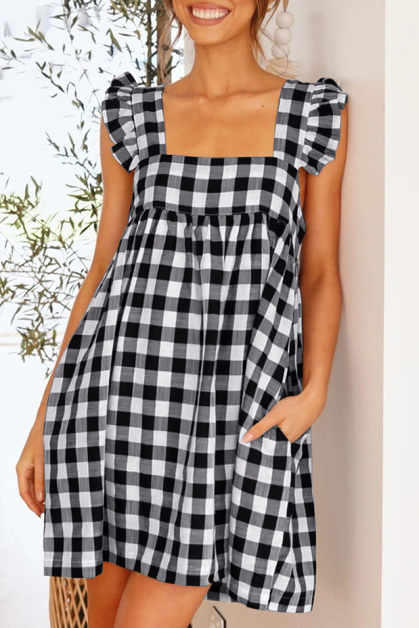 Fashion Casual Plaid Patchwork Square Collar A Line Dresses