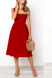 Casual Solid Patchwork Square Collar Cake Skirt Dresses