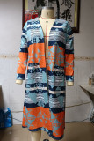 Fashion Geometric Patchwork Asymmetrical Printing Turn-back Collar Outerwear