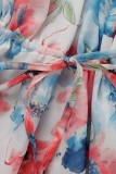 Fashion Casual Print Patchwork Turndown Collar Long Sleeve Dresses