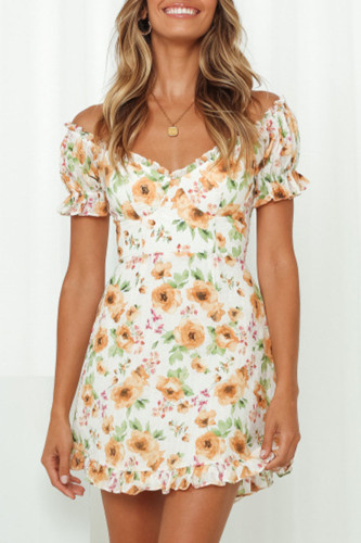 Fashion Sweet Print Patchwork V Neck A Line Dresses