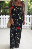 Casual Print Patchwork Spaghetti Strap Straight Jumpsuits