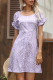 Fashion Street Print Patchwork Square Collar A Line Dresses