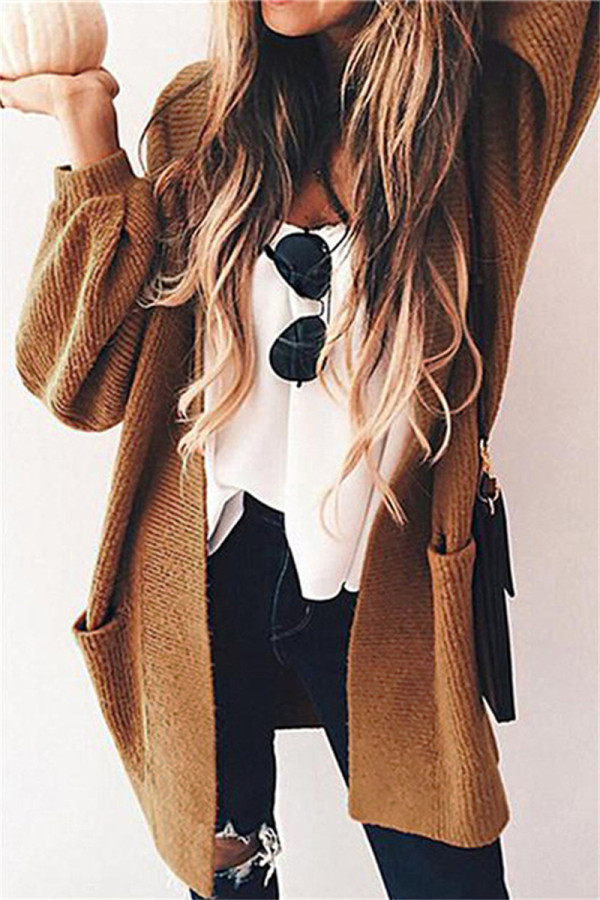Casual Solid Cardigan Outerwear