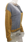 Elegant Geometric Color Block Patchwork O Neck Tops
