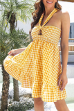 Casual Plaid Bandage Crystal Halter Cake Skirt Dresses