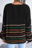 Casual Striped Patchwork V Neck Tops Sweater