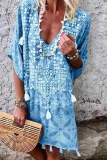 Fashion Print Patchwork V Neck Straight Dresses