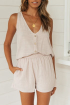 Fashion Street Solid Patchwork V Neck Sleeveless Two Pieces