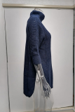 Casual Solid Slit Turtleneck Tops