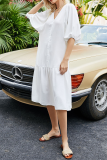 Casual Solid Patchwork Buckle V Neck A Line Dresses