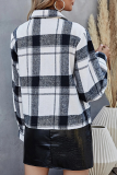 Casual Plaid Patchwork Buckle Turndown Collar Outerwear