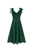 Casual Solid Bandage V Neck Cake Skirt Dresses