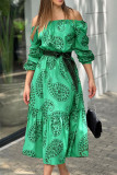 Fashion Print Printing Off the Shoulder A Line Dresses